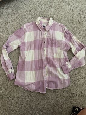 Universal Thread-Lavender Check Long-Sleeve Button-Up Shirt